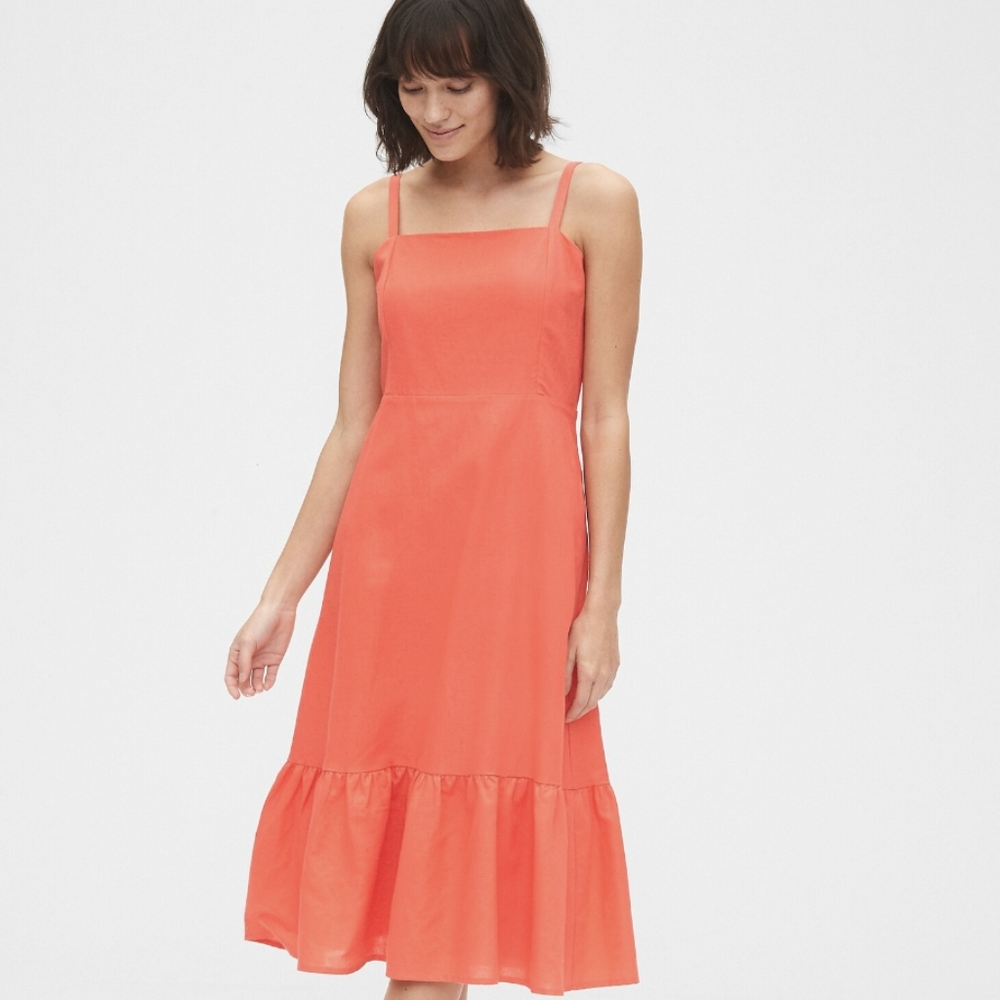 Gap coral ruffle apron midi dress
